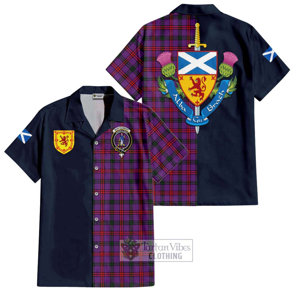 Tartan Vibes Clothing Montgomery Modern Tartan Short Sleeve Button Shirt with Scottish Lion Royal Arm Half Style