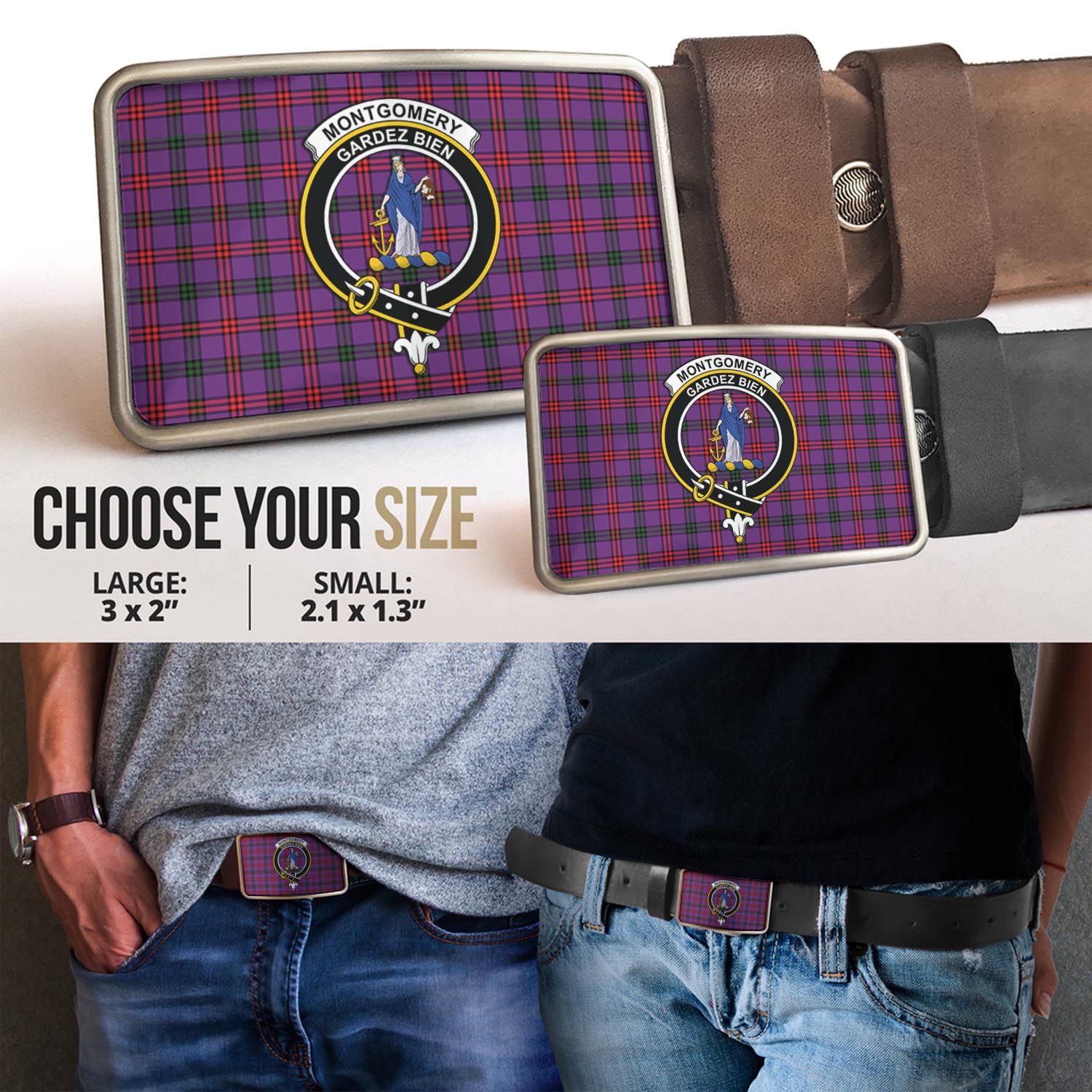 Montgomery Tartan Belt Buckles with Family Crest - Tartan Vibes Clothing