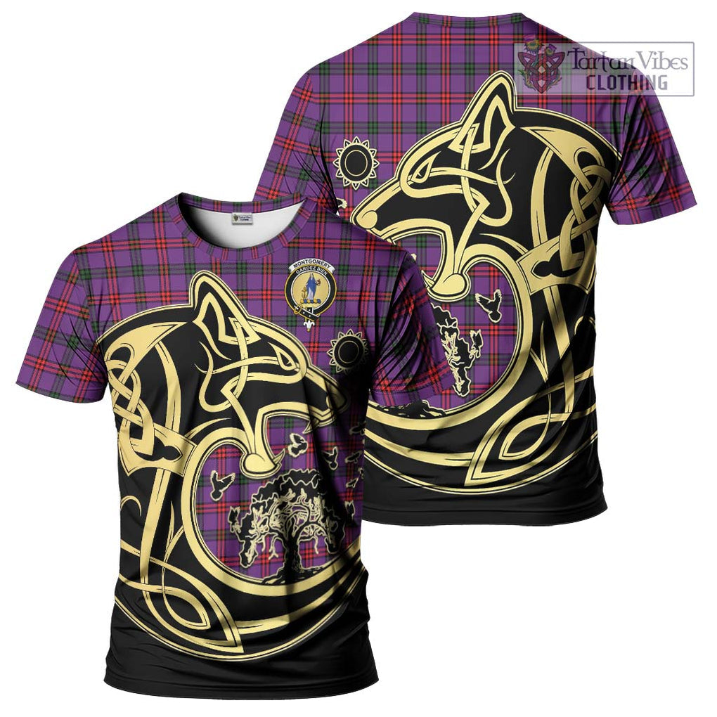 Montgomery Tartan T-Shirt with Family Crest Celtic Wolf Style Kid's Shirt - Tartan Vibes Clothing