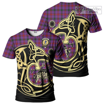 Montgomery Tartan T-Shirt with Family Crest Celtic Wolf Style