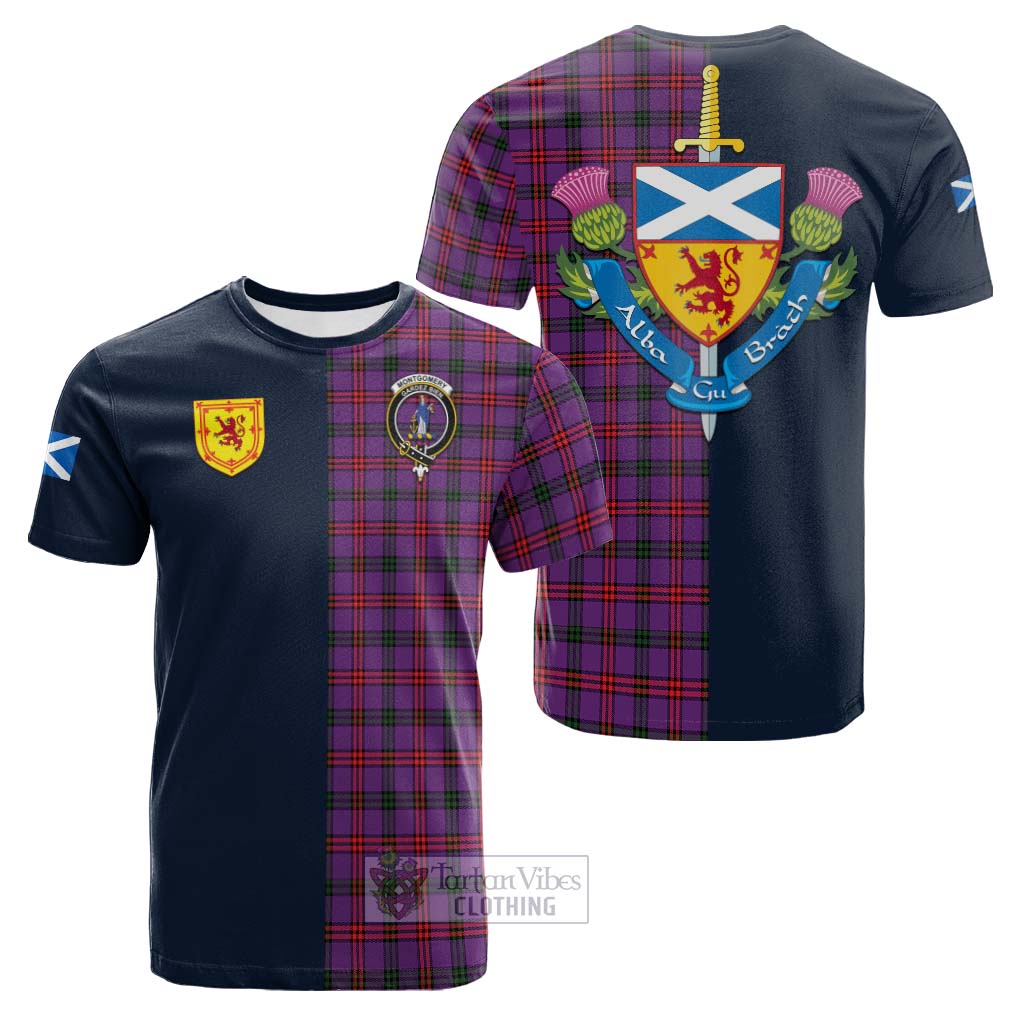 Tartan Vibes Clothing Montgomery Modern Tartan Cotton T-shirt with Scottish Lion Royal Arm Half Style