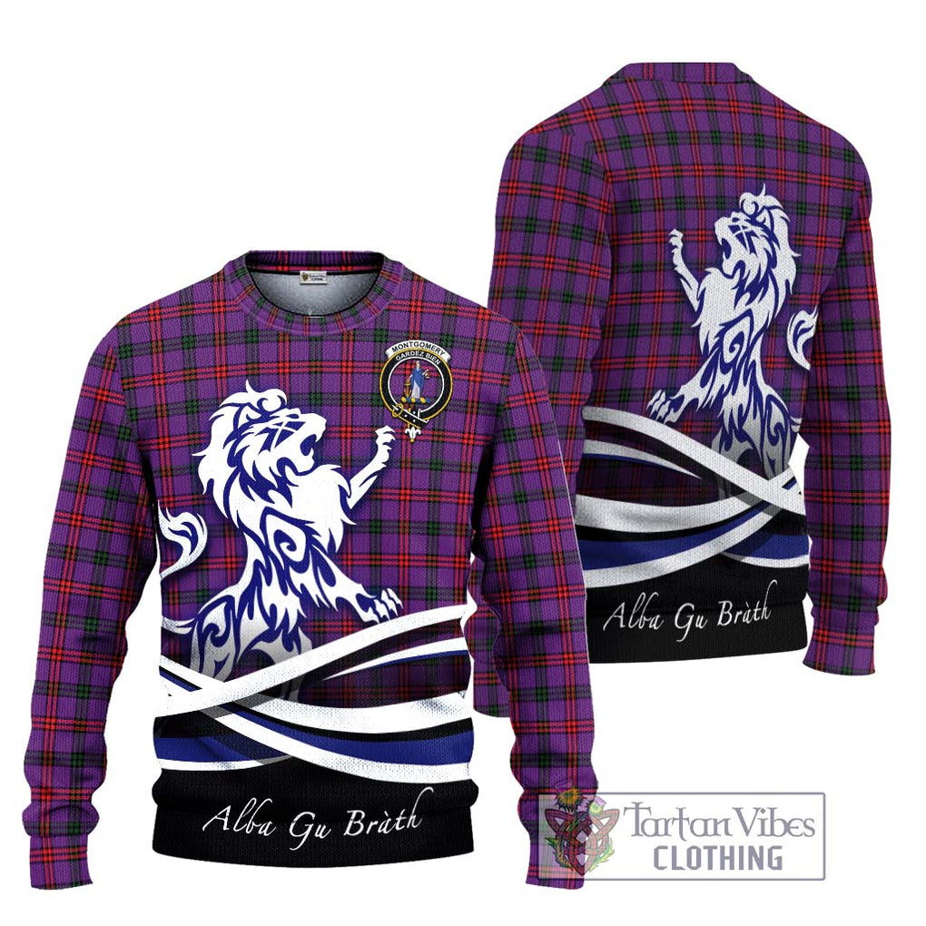 Montgomery Tartan Knitted Sweater with Alba Gu Brath Regal Lion Emblem Unisex - Tartanvibesclothing Shop