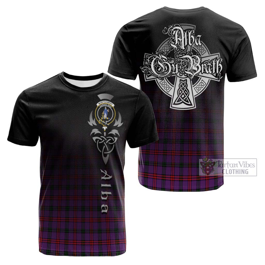 Tartan Vibes Clothing Montgomery Modern Tartan Cotton T-shirt Featuring Alba Gu Brath Family Crest Celtic Inspired