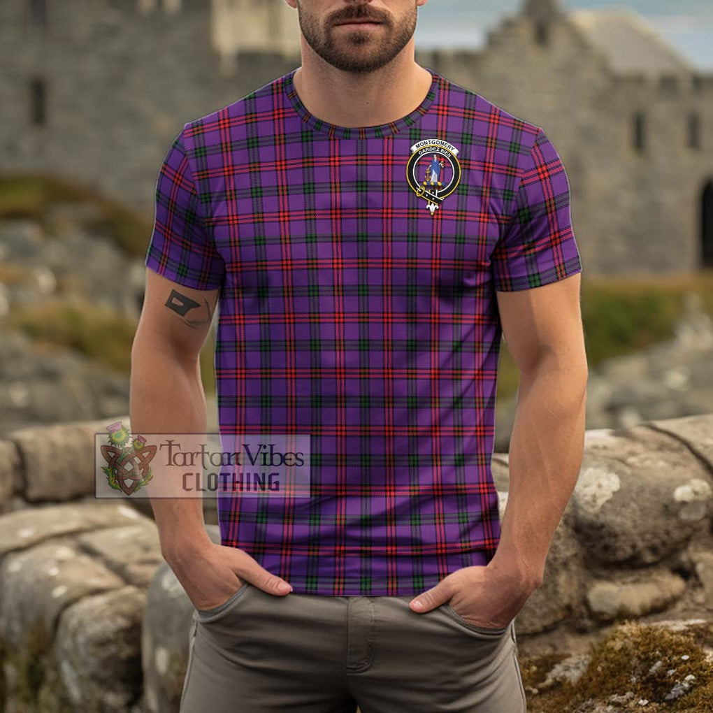 Montgomery Tartan Cotton T-Shirt with Family Crest Men's Shirt - Tartanvibesclothing Shop