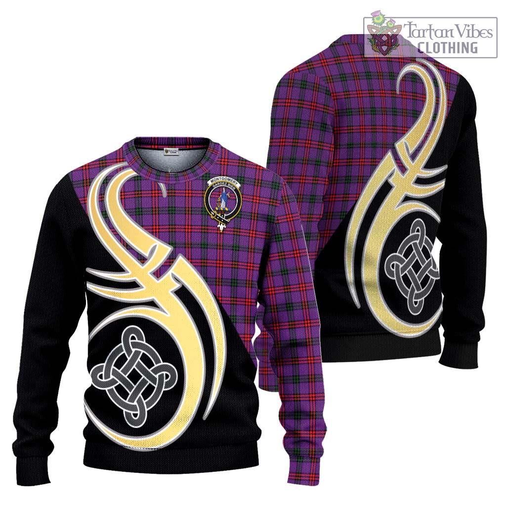 Montgomery Tartan Knitted Sweater with Family Crest and Celtic Symbol Style Unisex - Tartan Vibes Clothing