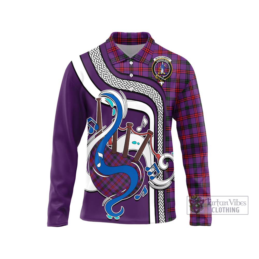 Tartan Vibes Clothing Montgomery Modern Tartan Long Sleeve Polo Shirt with Epic Bagpipe Style