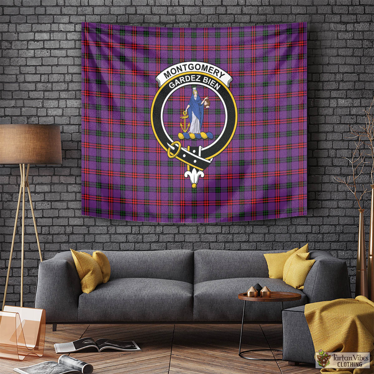 Tartan Vibes Clothing Montgomery Modern Tartan Tapestry Wall Hanging and Home Decor for Room with Family Crest