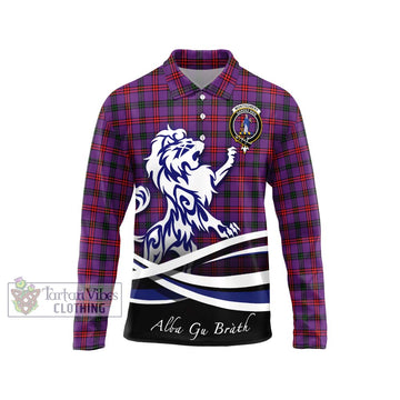 Montgomery Tartan Long Sleeve Polo Shirt with Alba Gu Brath Regal Lion Emblem