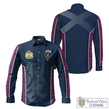 Montgomery Tartan Long Sleeve Button Up Shirt with Family Crest and Lion Rampant Vibes Sport Style