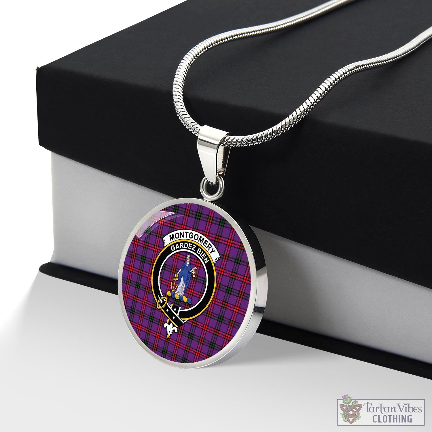 Tartan Vibes Clothing Montgomery Modern Tartan Circle Necklace with Family Crest