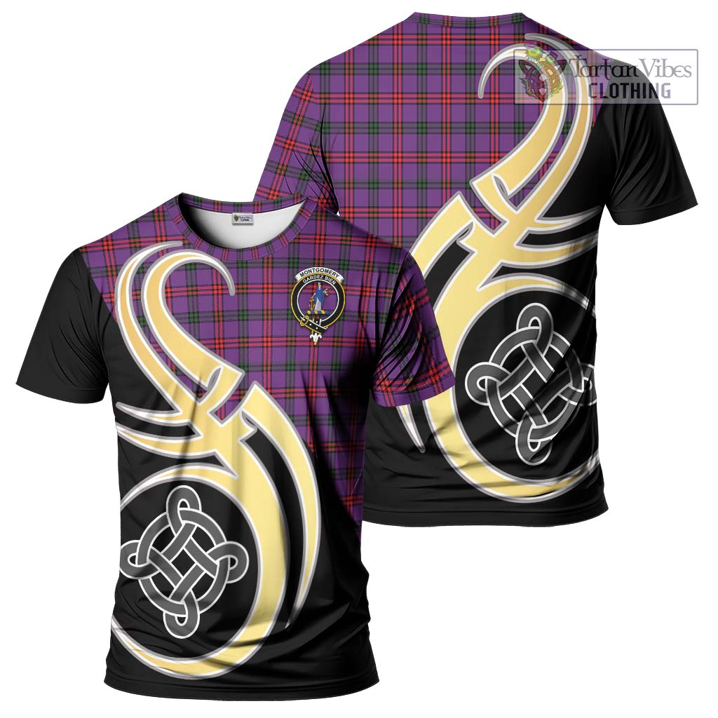 Tartan Vibes Clothing Montgomery Modern Tartan T-Shirt with Family Crest and Celtic Symbol Style