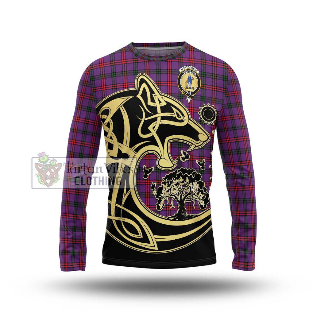 Montgomery Tartan Long Sleeve T-Shirt with Family Crest Celtic Wolf Style Unisex - Tartan Vibes Clothing