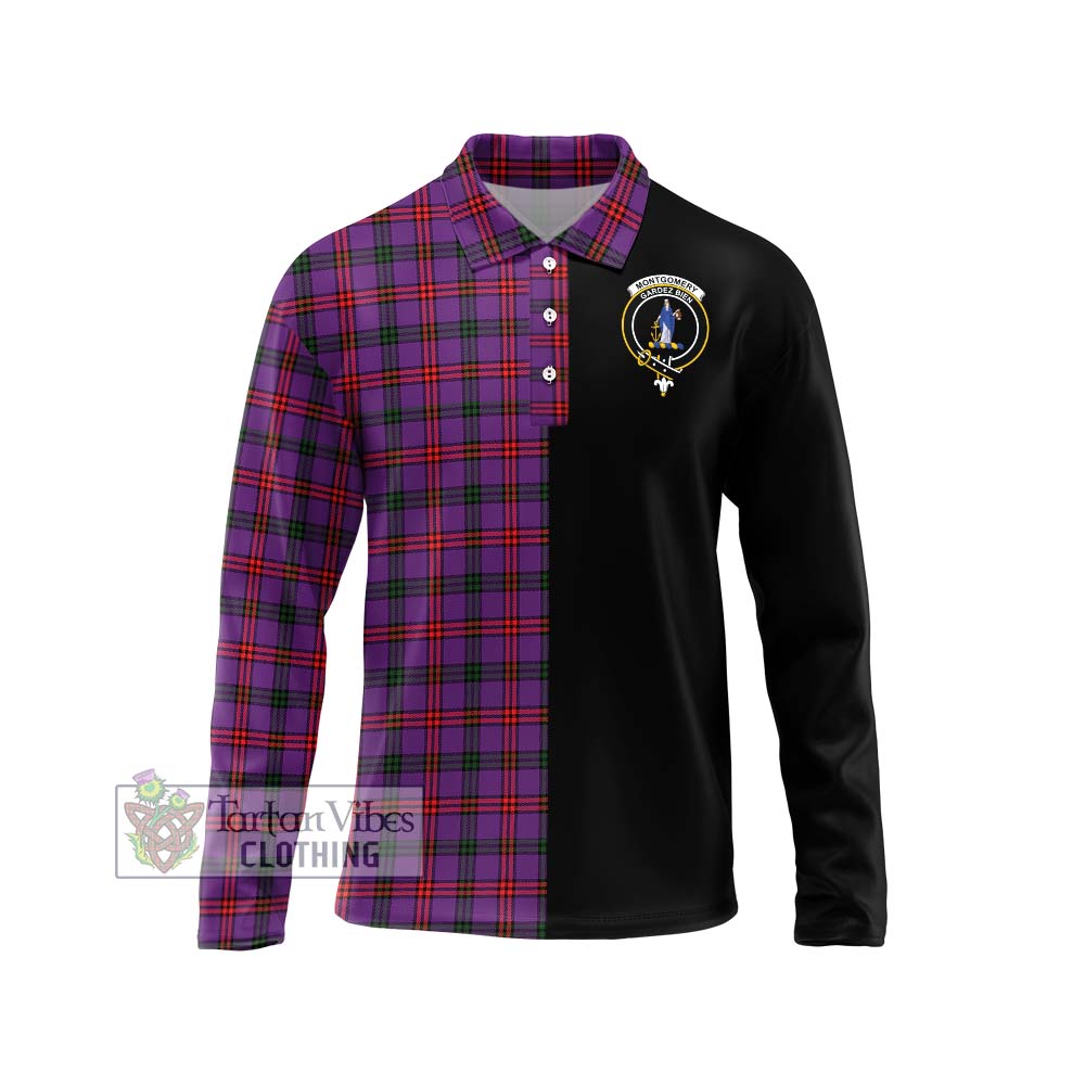 Tartan Vibes Clothing Montgomery Modern Tartan Long Sleeve Polo Shirt with Family Crest and Half Of Me Style