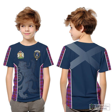 Montgomery Tartan Kid T-Shirt with Family Crest and Lion Rampant Vibes Sport Style