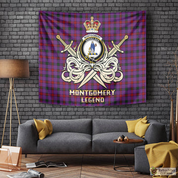 Montgomery Tartan Tapestry with Clan Crest and the Golden Sword of Courageous Legacy