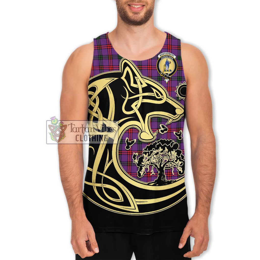 Montgomery Tartan Men's Tank Top with Family Crest Celtic Wolf Style Men - Tartan Vibes Clothing