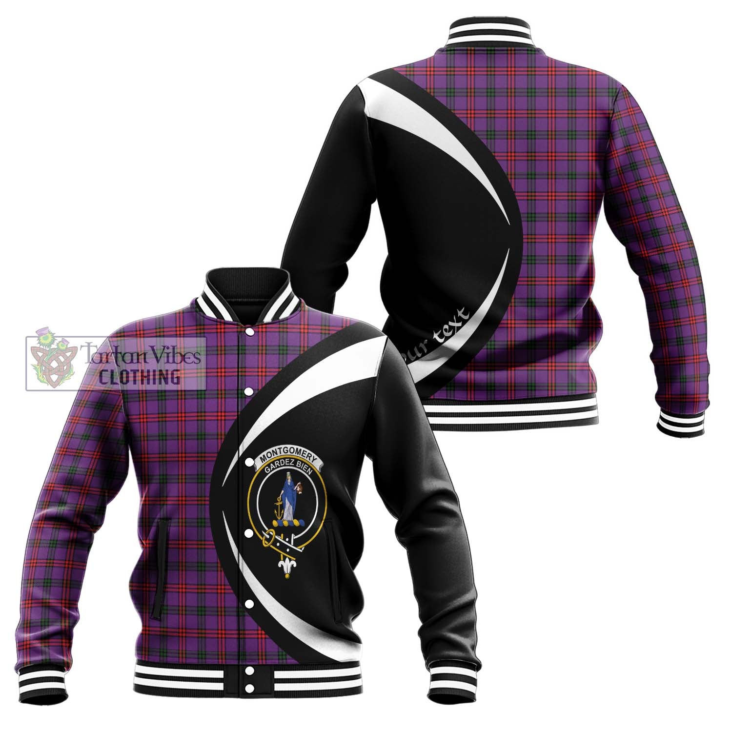 Montgomery Tartan Baseball Jacket with Family Crest Circle Style Unisex - Tartan Vibes Clothing