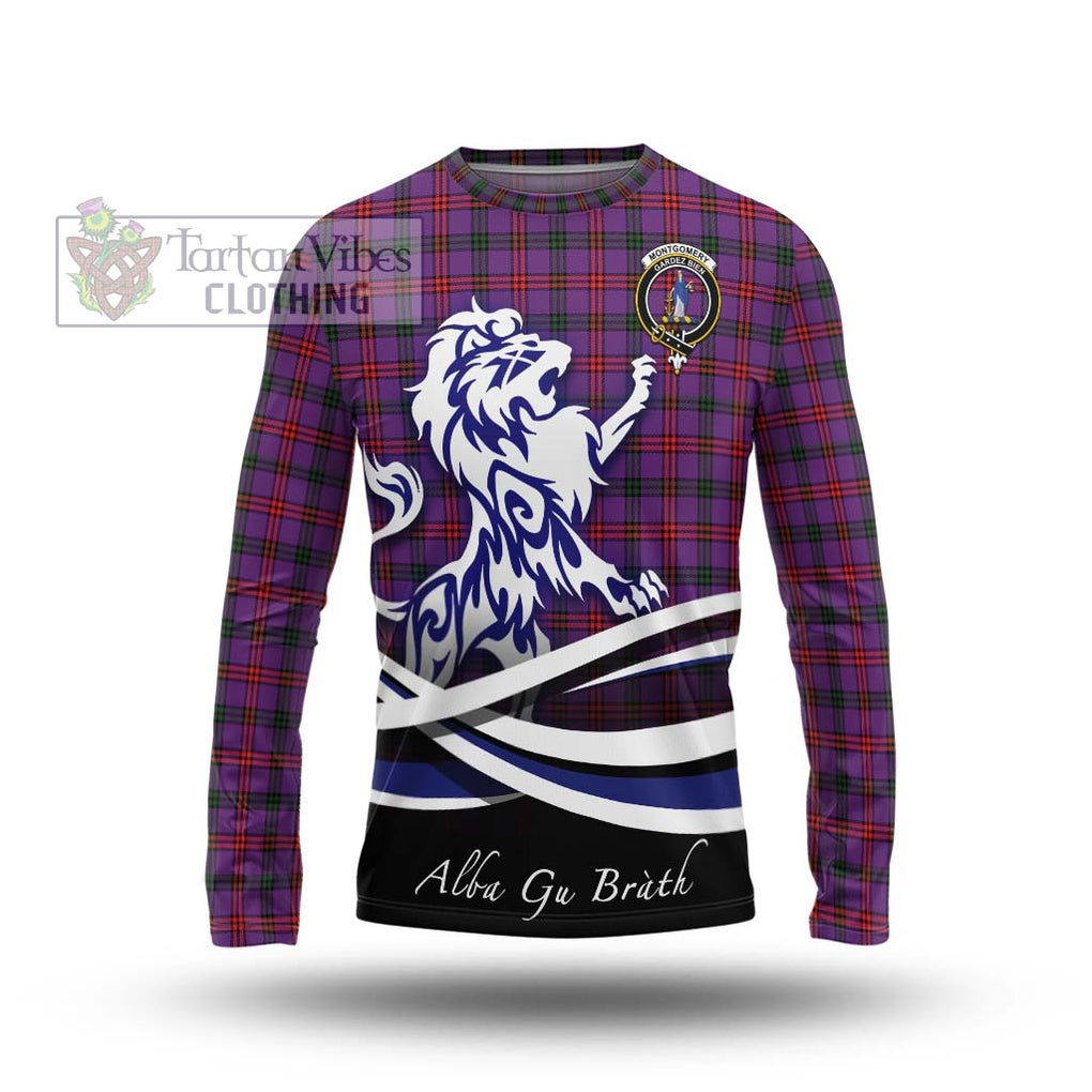 Montgomery Tartan Long Sleeve T-Shirt with Alba Gu Brath Regal Lion Emblem Unisex - Tartanvibesclothing Shop