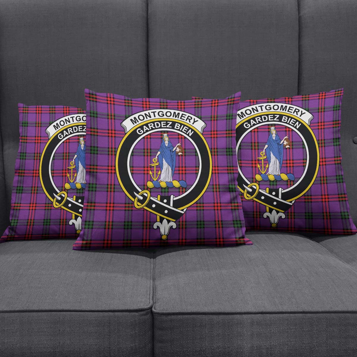 Montgomery Modern Tartan Pillow Cover with Family Crest Square Pillow Cover - Tartanvibesclothing