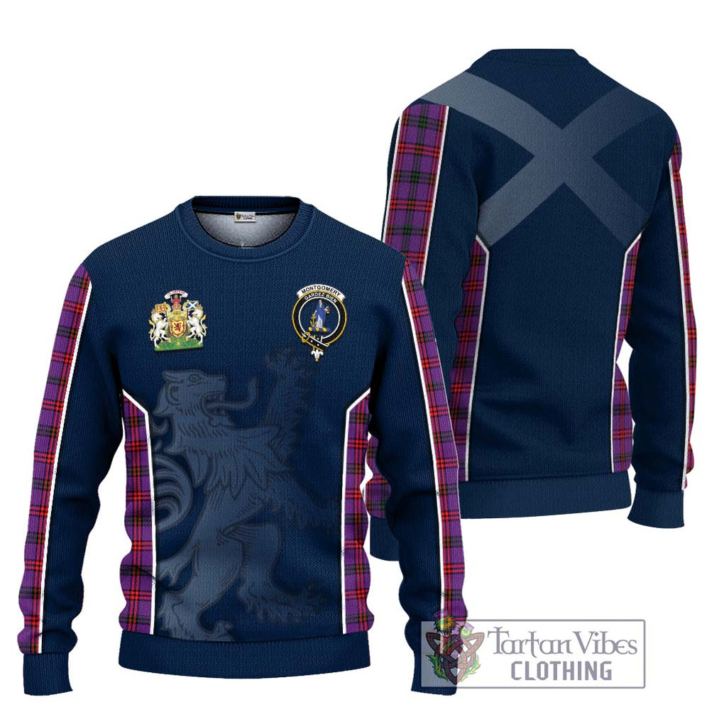 Montgomery Tartan Knitted Sweater with Family Crest and Lion Rampant Vibes Sport Style Unisex - Tartan Vibes Clothing