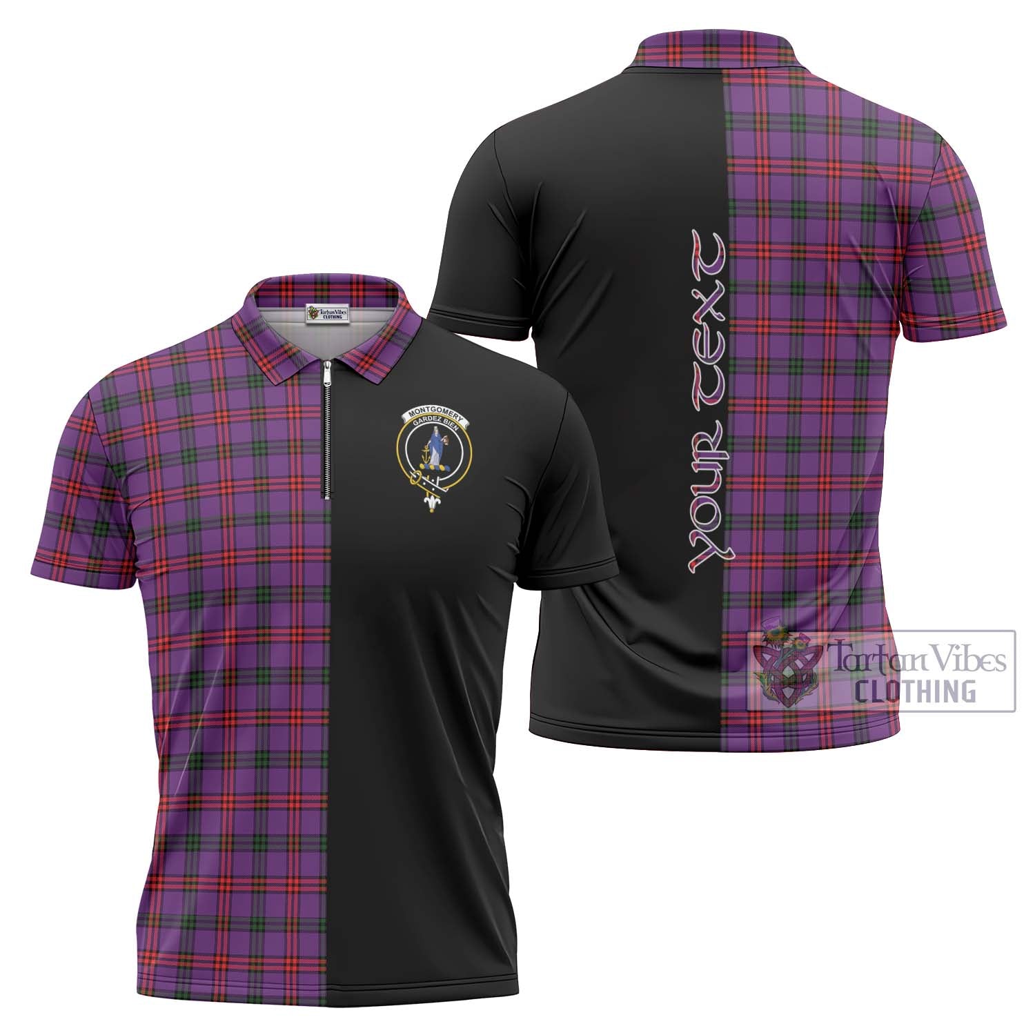 Tartan Vibes Clothing Montgomery Modern Tartan Zipper Polo Shirt with Family Crest and Half Of Me Style