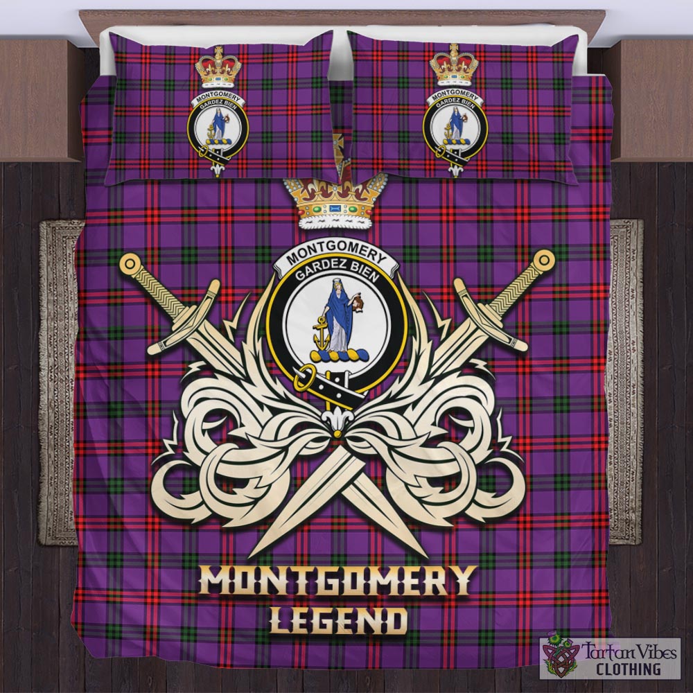 Tartan Vibes Clothing Montgomery Modern Tartan Bedding Set with Clan Crest and the Golden Sword of Courageous Legacy