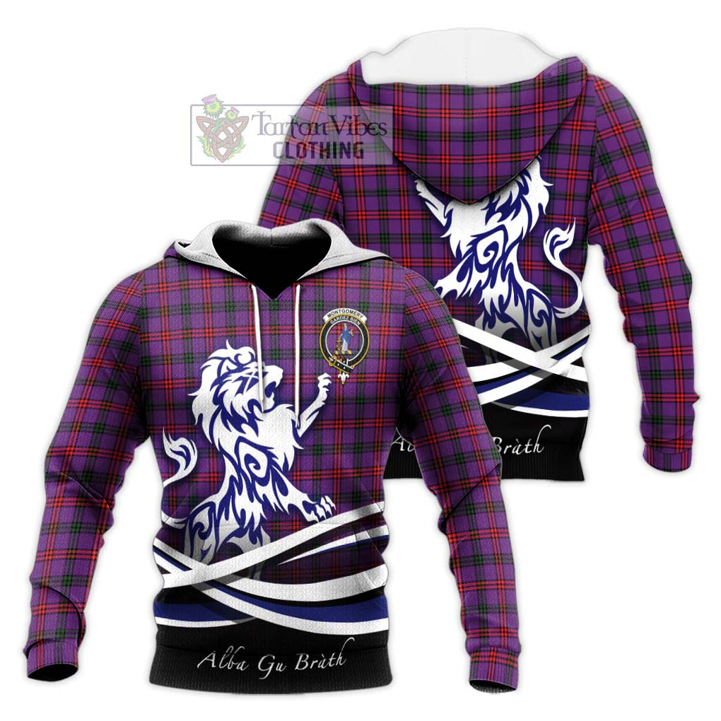 Montgomery Tartan Knitted Hoodie with Alba Gu Brath Regal Lion Emblem Unisex Knitted Pullover Hoodie - Tartanvibesclothing Shop