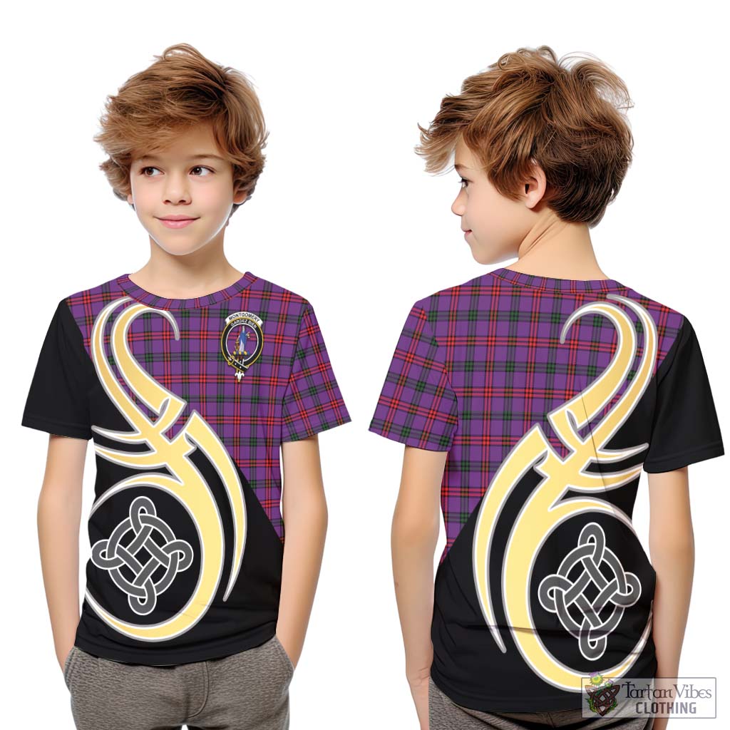 Montgomery Tartan Kid T-Shirt with Family Crest and Celtic Symbol Style Youth XL Size14 - Tartan Vibes Clothing