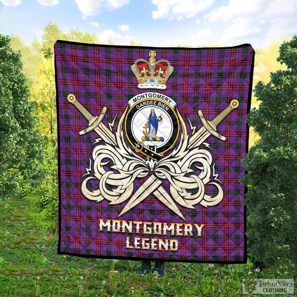 Tartan Vibes Clothing Montgomery Modern Tartan Quilt with Clan Crest and the Golden Sword of Courageous Legacy