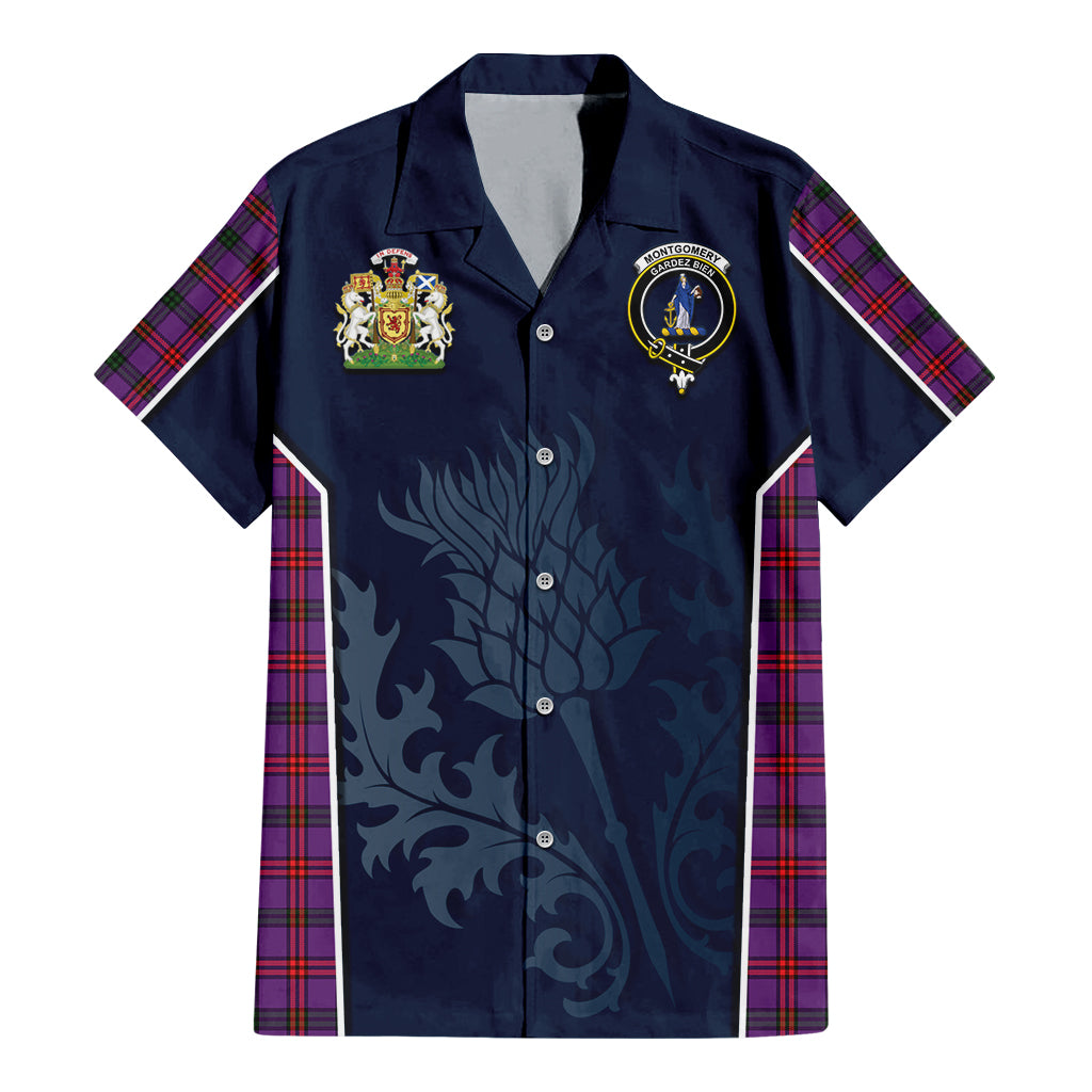 Tartan Vibes Clothing Montgomery Modern Tartan Short Sleeve Button Up Shirt with Family Crest and Scottish Thistle Vibes Sport Style