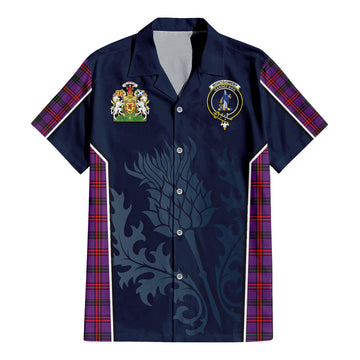 Montgomery Tartan Short Sleeve Button Up Shirt with Family Crest and Scottish Thistle Vibes Sport Style