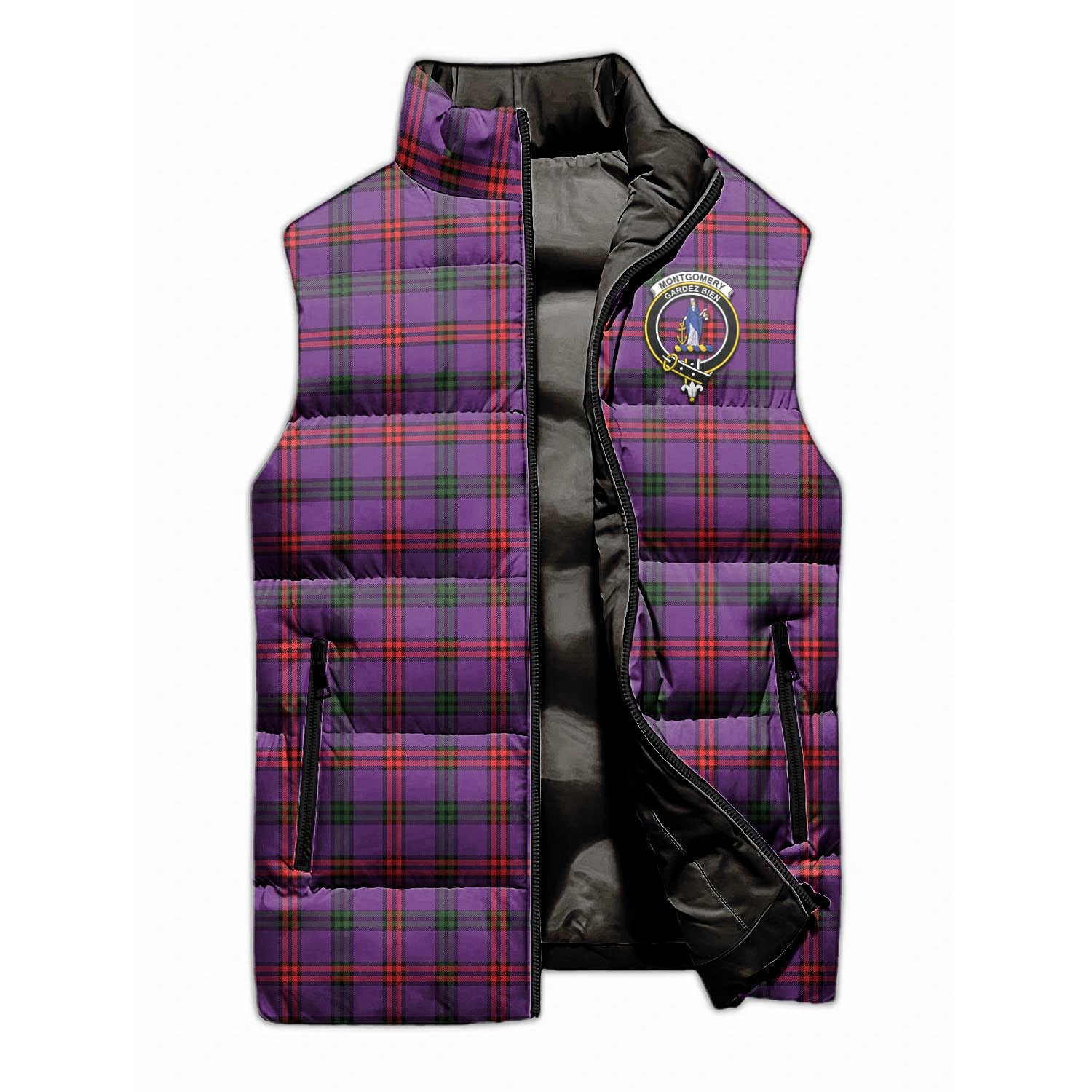 Montgomery Modern Tartan Sleeveless Puffer Jacket with Family Crest - Tartanvibesclothing