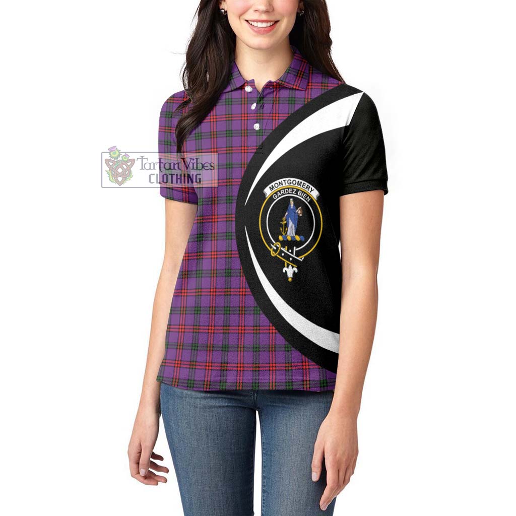 Montgomery Tartan Women's Polo Shirt with Family Crest Circle Style - Tartan Vibes Clothing