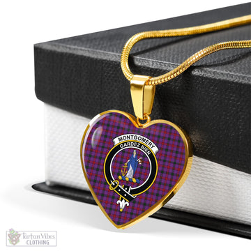 Montgomery Tartan Heart Necklace with Family Crest