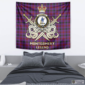 Montgomery Tartan Tapestry with Clan Crest and the Golden Sword of Courageous Legacy