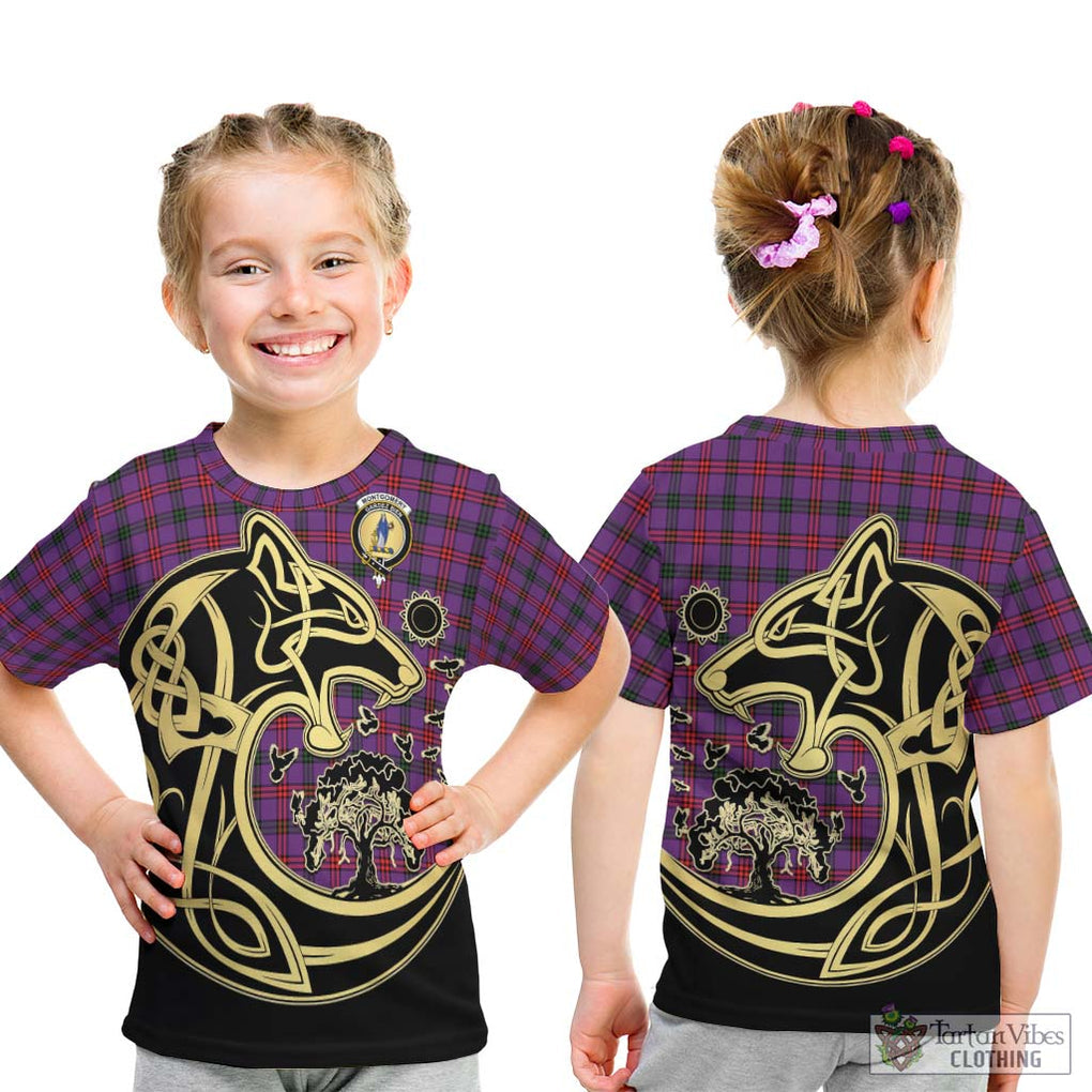 Montgomery Tartan Kid T-Shirt with Family Crest Celtic Wolf Style - Tartan Vibes Clothing