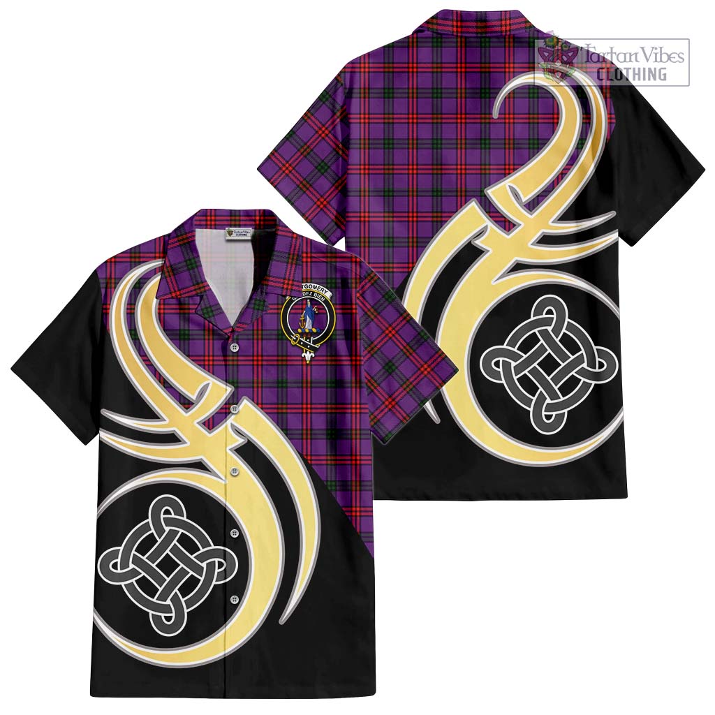 Montgomery Tartan Short Sleeve Button Shirt with Family Crest and Celtic Symbol Style - Tartan Vibes Clothing