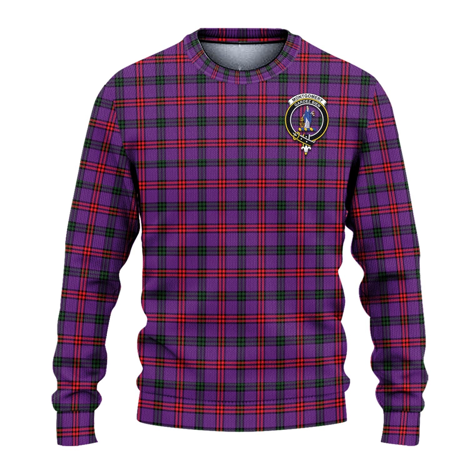 Montgomery Modern Tartan Knitted Sweater with Family Crest - Tartanvibesclothing