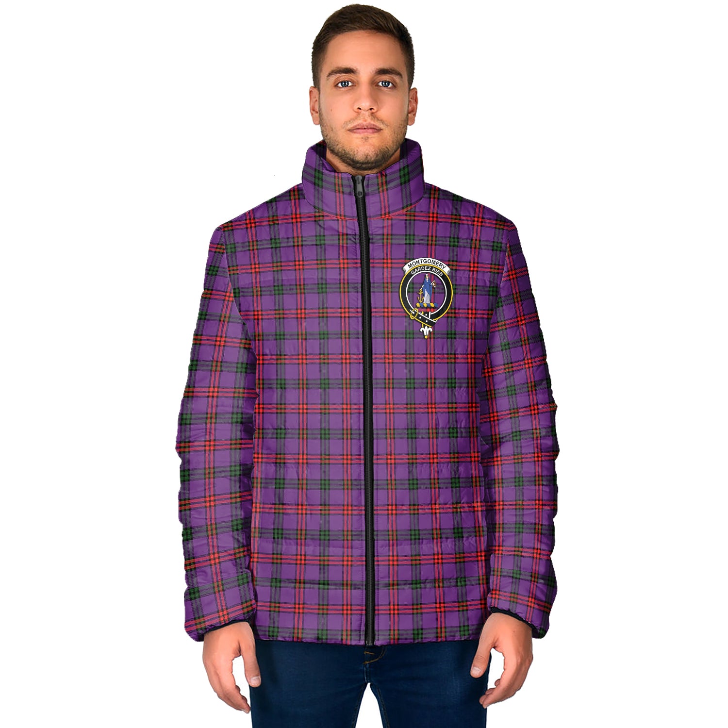 Montgomery Tartan Padded Jacket with Family Crest - Tartan Vibes Clothing