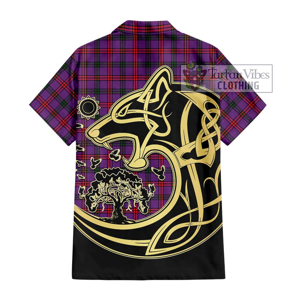 Montgomery Tartan Short Sleeve Button Shirt with Family Crest Celtic Wolf Style - Tartan Vibes Clothing