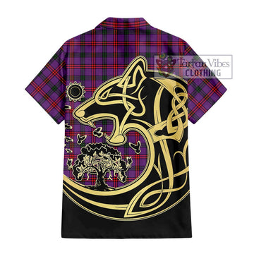 Montgomery Tartan Short Sleeve Button Shirt with Family Crest Celtic Wolf Style