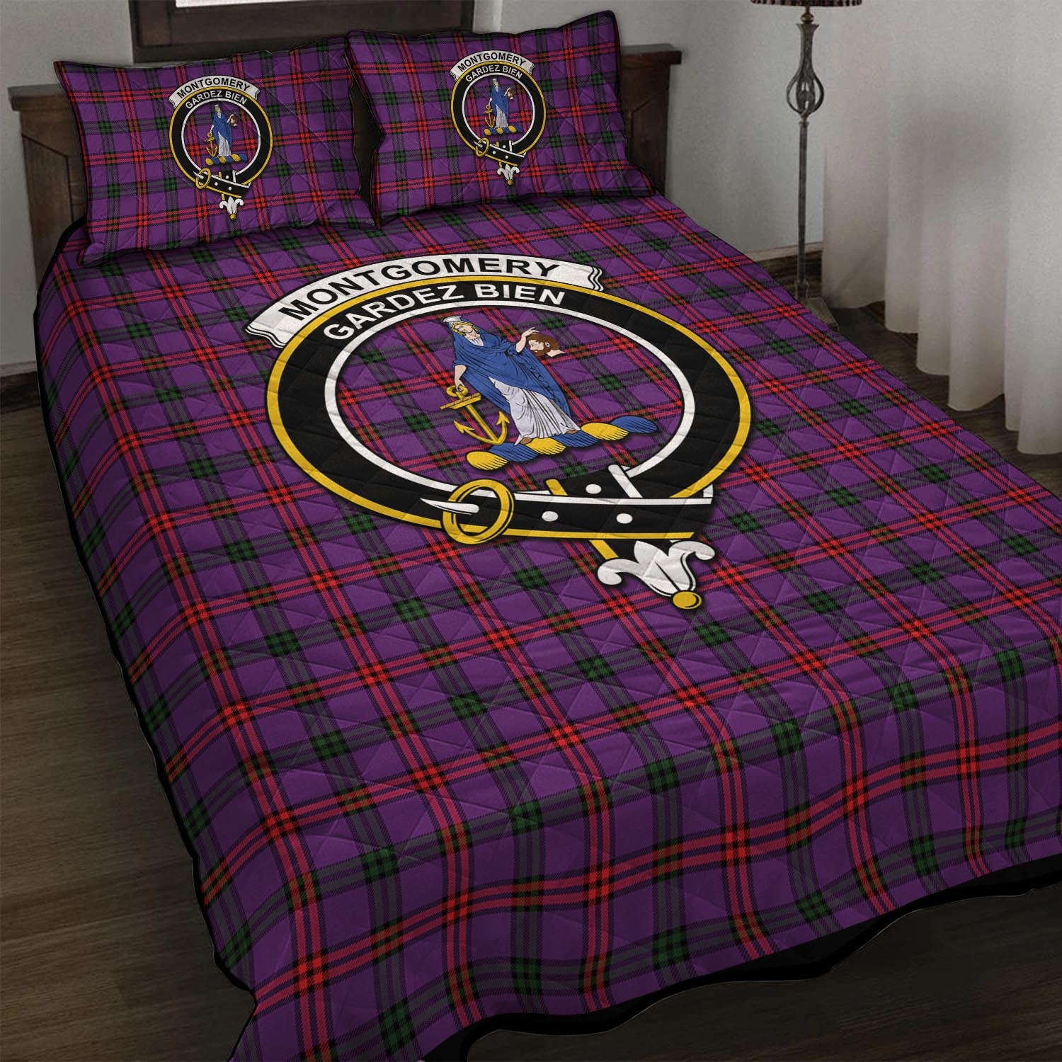 Montgomery Tartan Quilt Bed Set with Family Crest - Tartan Vibes Clothing