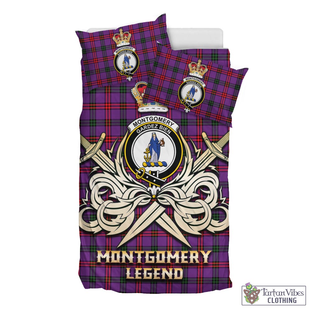 Tartan Vibes Clothing Montgomery Modern Tartan Bedding Set with Clan Crest and the Golden Sword of Courageous Legacy