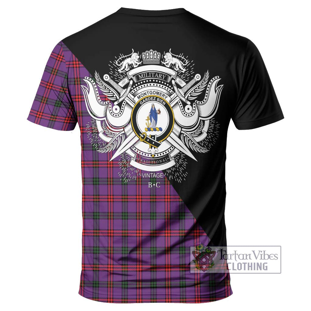 Montgomery Tartan T-Shirt with Family Crest and Military Logo Style - Tartanvibesclothing Shop