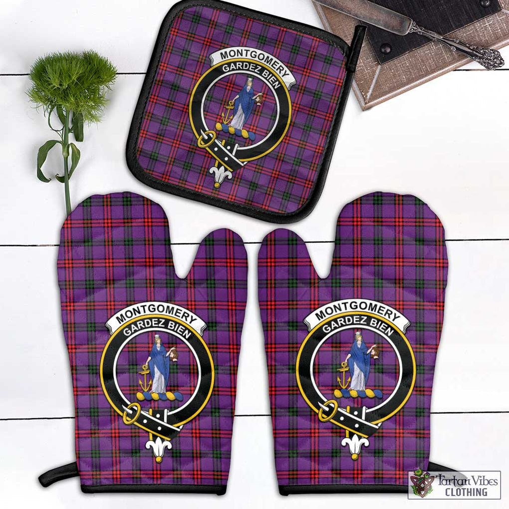 Montgomery Tartan Combo Oven Mitt & Pot-Holder with Family Crest Combo 1 Oven Mitt & 1 Pot-Holder Black - Tartan Vibes Clothing