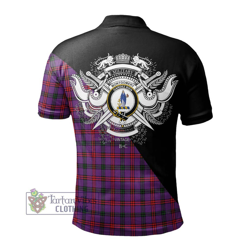 Montgomery Tartan Polo Shirt with Family Crest and Military Logo Style - Tartanvibesclothing Shop