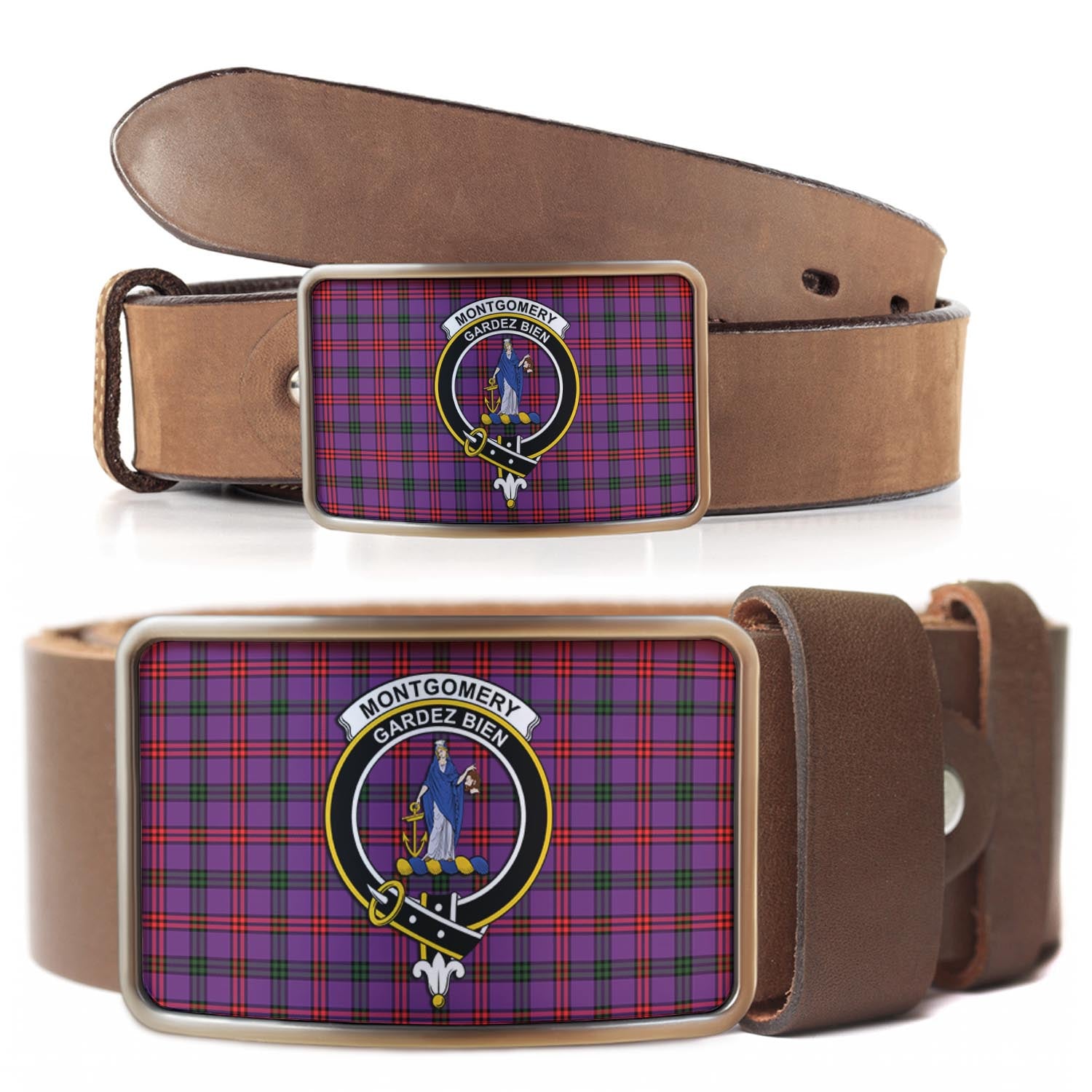 Montgomery Tartan Belt Buckles with Family Crest - Tartan Vibes Clothing