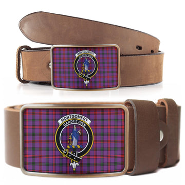 Montgomery Tartan Belt Buckles with Family Crest