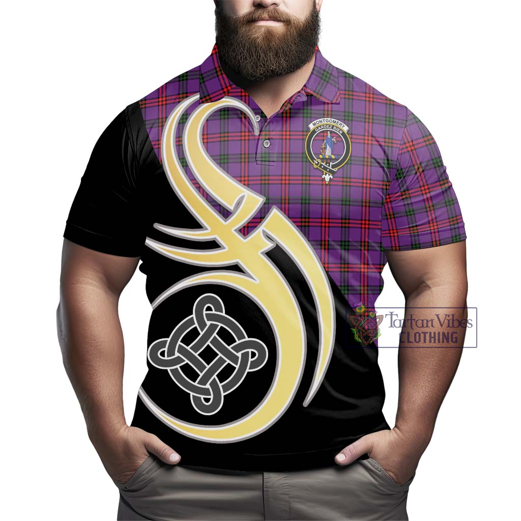 Montgomery Tartan Polo Shirt with Family Crest and Celtic Symbol Style - Tartan Vibes Clothing