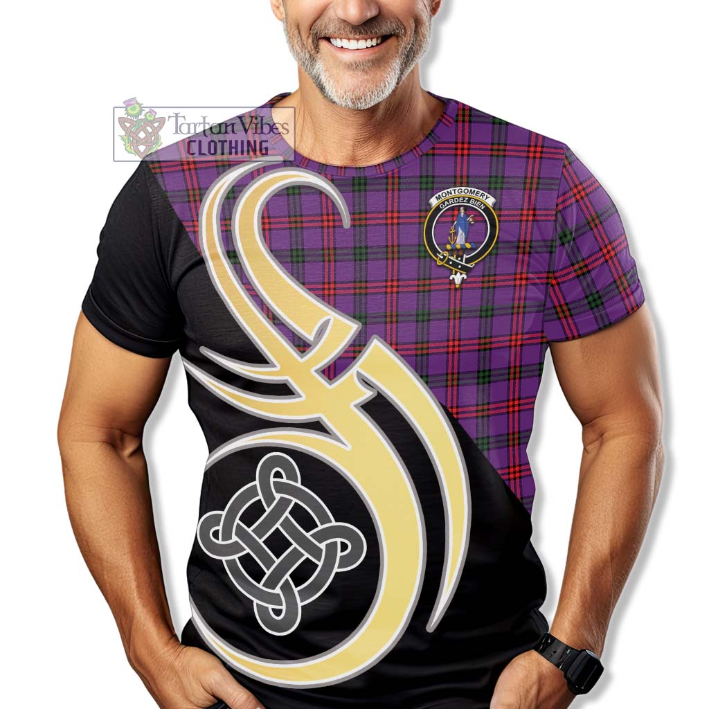 Tartan Vibes Clothing Montgomery Modern Tartan T-Shirt with Family Crest and Celtic Symbol Style